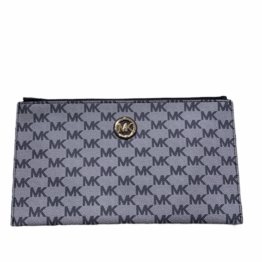Mickael Kors Fulton Grey Black Zip Clutch Wristlet - Picture 2 of 9